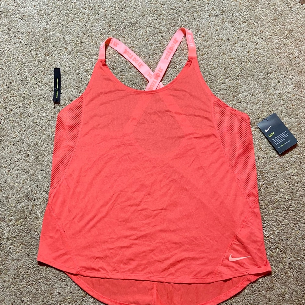 NIKE ORANGE FITNESS TOP NEW w TAGS GYM YOGA SPORTS DRI-FIT SIZE LARGE